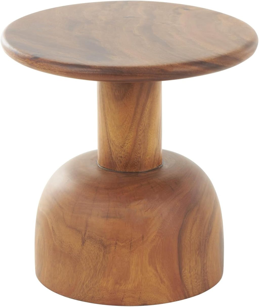 Deco 79 Wood Handmade Side End Accent Table End Table with Rounded Block Base, Side Table 16" x 16" x 16", Brown
