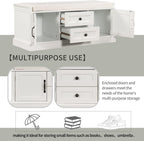 GDFStudio Jasd 42.50" Storage Bench with 2 Drawers and 2 Cabinets, Shoe Bench with Removable Cushion, Solid Wood Frame Storage Ottoman, Rectangular Cabinet Shoe Seat for Living Room Entryway, White