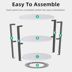 Rotating Round Side Table, 3-Tier End Table with Metal Frame, Nightstand for Small Spaces, Side Table Living Room Bedroom Sofa Bathroom, Gray-White