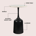 JONATHAN Y Pip Modern Round Marble Drink Table with Antique Black Bell-Shaped Metal Pedestal Base, 20.25" Tall Small Side Accent Martini Table for Living Room and Small Spaces END4002C