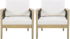Outdoor Acacia Wood Club Chair with Handwoven Rope, Weather-Resistant, Set of 2, Light Teak Finish, 400 Lbs Capacity