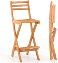 COSTWAY Outdoor Folding Bar Stool, Acacia Wood High Top Chairs with Slatted Backrest, Safety Lock, Space-Saving Patio Barstools for Backyard, Poolside, Garden, Balcony