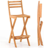 COSTWAY Outdoor Folding Bar Stool, Acacia Wood High Top Chairs with Slatted Backrest, Safety Lock, Space-Saving Patio Barstools for Backyard, Poolside, Garden, Balcony