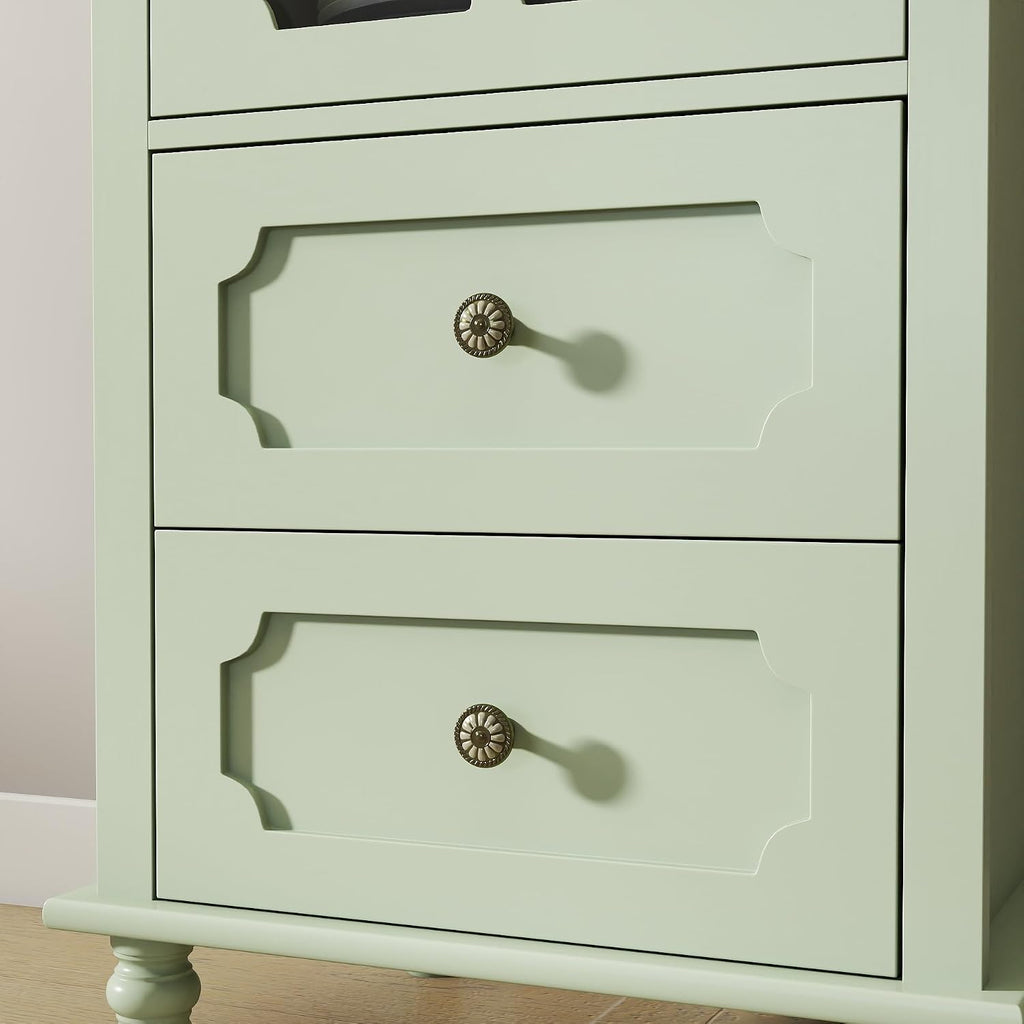 CNXINHUISUAN Minimalist Sideboard - Modern Buffet Cabinet with Glass Doors & 2 Drawers, Wood Storage Console for Dining Room & Entryway (Mint Green)