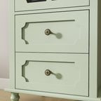 CNXINHUISUAN Minimalist Sideboard - Modern Buffet Cabinet with Glass Doors & 2 Drawers, Wood Storage Console for Dining Room & Entryway (Mint Green)