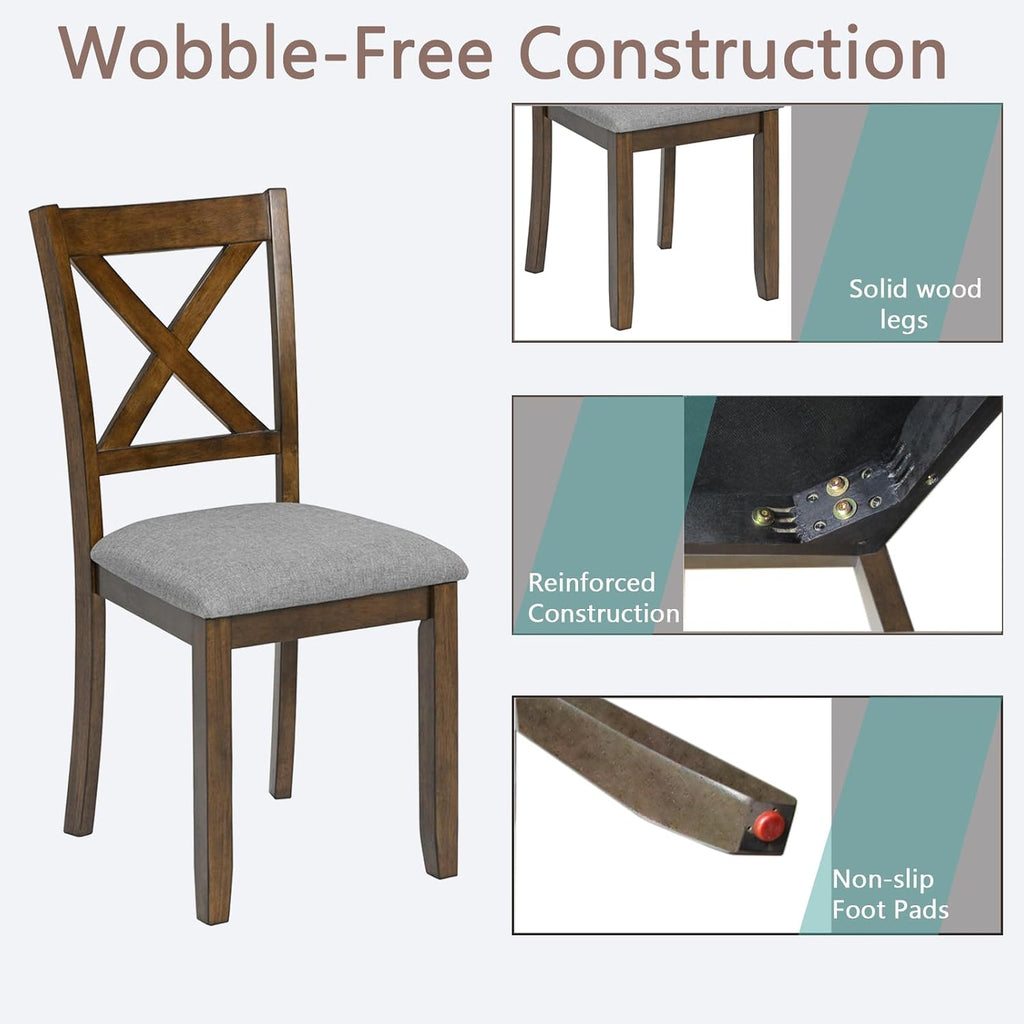 Ball & Cast Wood Frame Dining Chairs Set of 4, Modern Linen Upholstered Kitchen-Chairs with Padded Seat, 330lb Heavy Duty X-Backrest Side Chair for Dining Living Room, Easy Assembly, Walnut