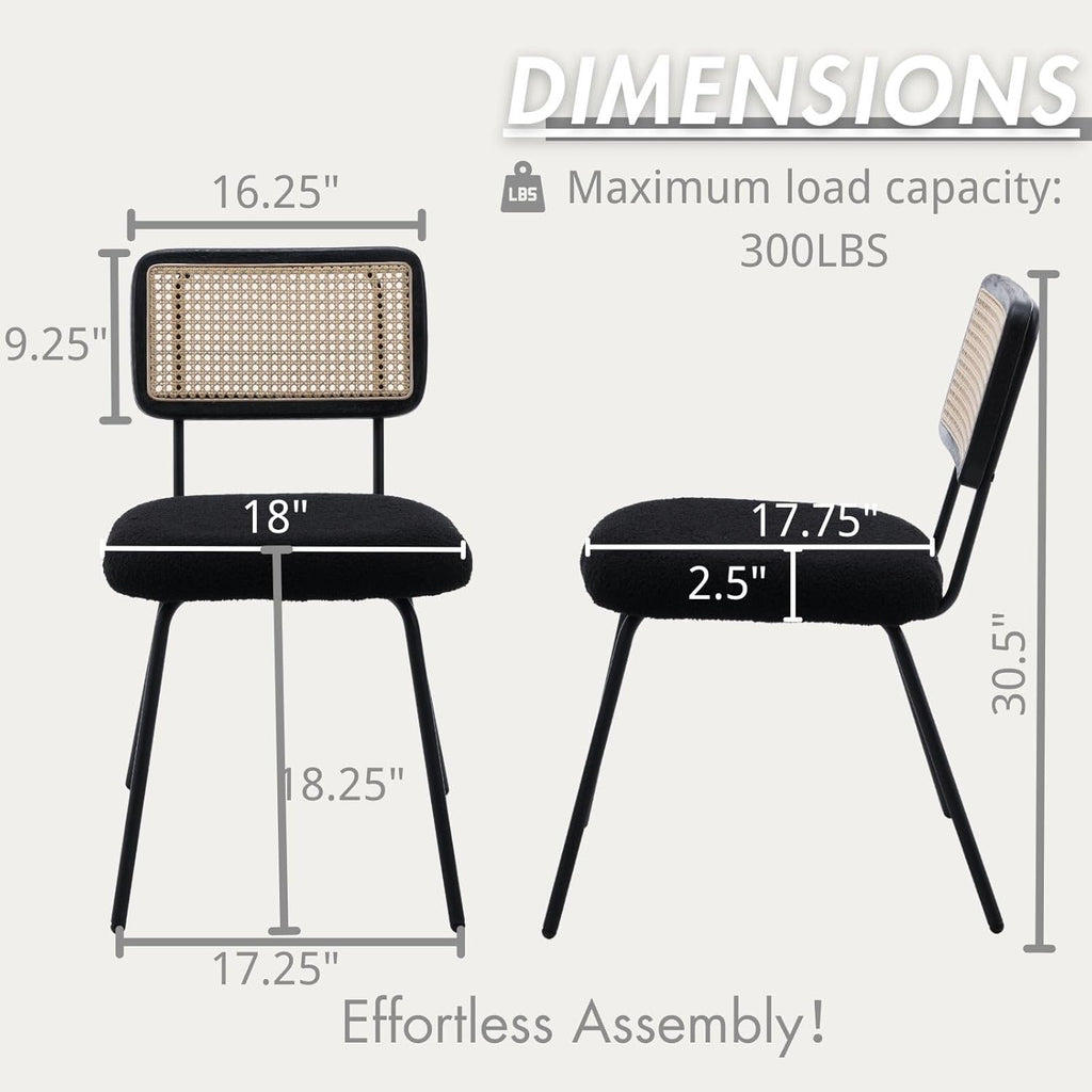 Hyfirm Black Rattan Modern Dining Chairs Set of 4, Armless Side Chairs with Metal Legs for Dining Room/Living Room