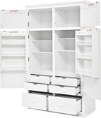 74.8" Tall Kitchen Pantry Cabinet with 4 Doors 6 Drawers 4 Pull-Out Trays, Freestanding Kitchen Cabinet Organizer for Dining Room Living Room, Pantry Cabinets for Kitchen Storage(White)