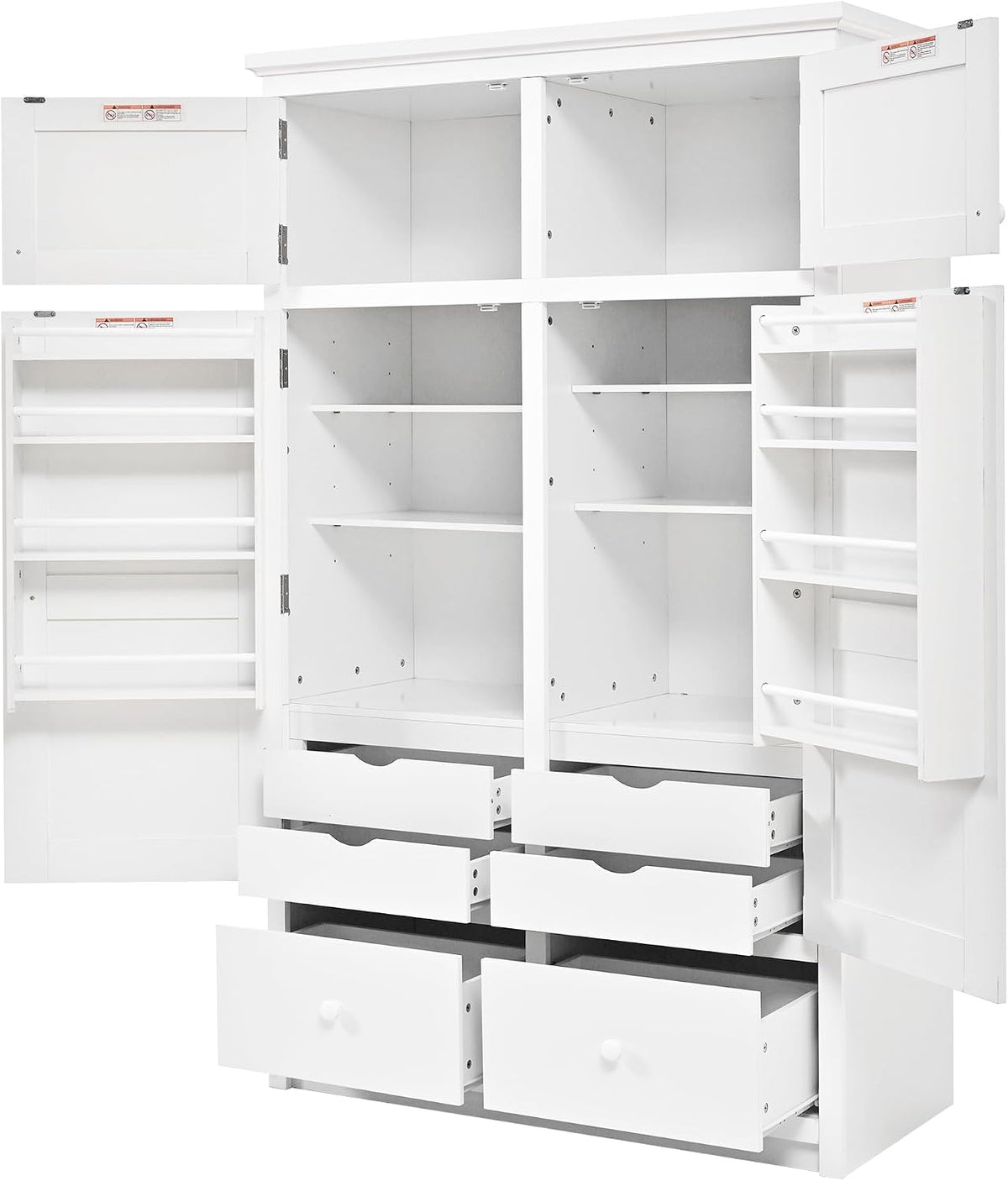 74.8" Tall Kitchen Pantry Cabinet with 4 Doors 6 Drawers 4 Pull-Out Trays, Freestanding Kitchen Cabinet Organizer for Dining Room Living Room, Pantry Cabinets for Kitchen Storage(White)