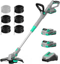 Litheli 20V 12 Inch Cordless String Trimmer/Edger, 2 X 2.0Ah Battery Powered Weed Eater with Auto-Feed for Lawn Trimming/Edging, with 6 Pcs Grass Cutter Spool Line, Fast Charger Included
