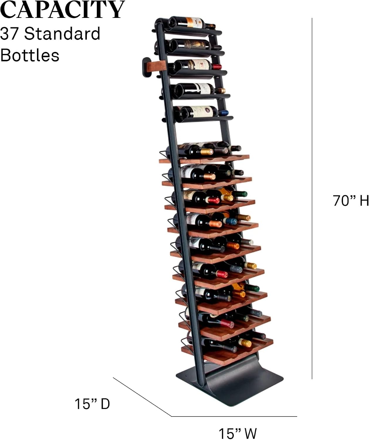 Wine Enthusiast Vino Galerie Leaning Ladder Wine Rack – 37-Bottle Wall Mounted Wine Storage Display – Mango Wood & Metal Bar Cabinet Wine Shelf – Modern Kitchen Dining Room Decor Organizer Furniture
