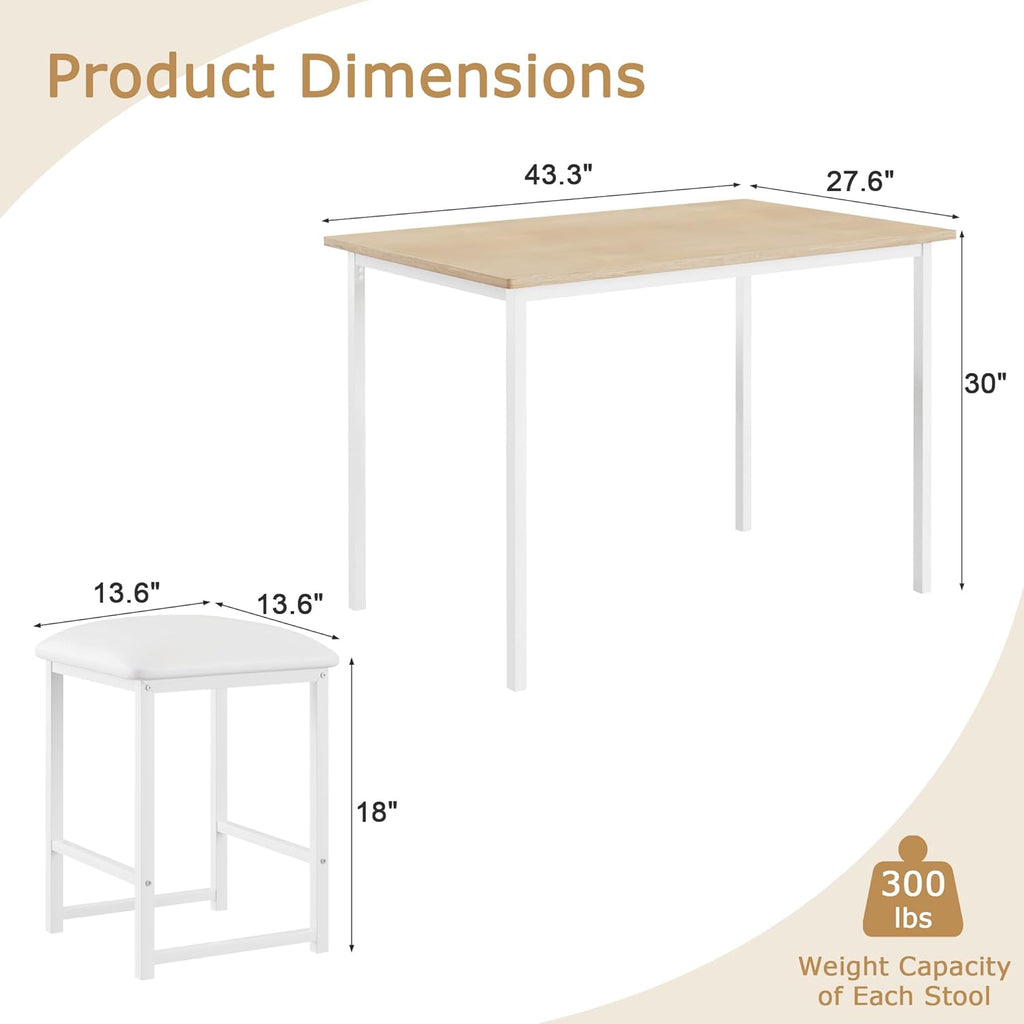 VECELO Dining Table and Faux Leather Chairs Set for 4, Oak | Kitchen table and chairs set for 4, Faux leather stools, Wood tabletop, Sturdy metal frame, Space-saving, Easy assembly