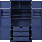 LUMISOL Tall Kitchen Pantry Cabinet with Drawers, 80.1" Freestanding Cupboard Storage Cabinet with Adjustable Shelves and Door Shelves, Kitchen Hutch with 2 Power Outlets for Dining Room, Blue
