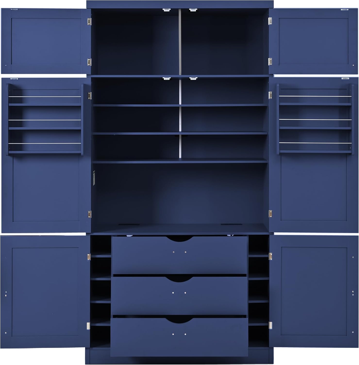 LUMISOL Tall Kitchen Pantry Cabinet with Drawers, 80.1" Freestanding Cupboard Storage Cabinet with Adjustable Shelves and Door Shelves, Kitchen Hutch with 2 Power Outlets for Dining Room, Blue