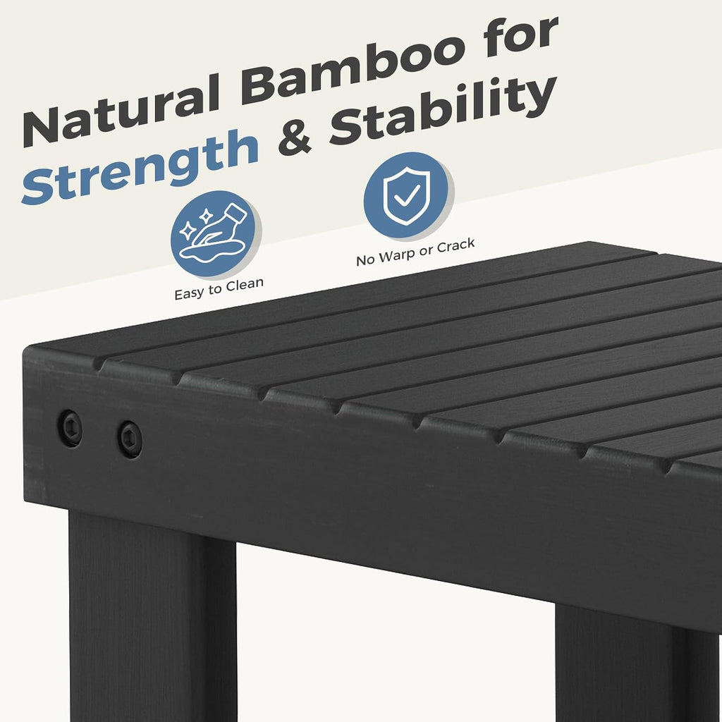 DUMOS Wooden Shoe Rack Bench with Storage, 3-Tier Bamboo Entryway Benches, Shoe Rack Holds Up to 286 lb Storage Organizer, 11.3 x 35.43 x 17.8 Inches, Suitable for Bedroom Living Room Balcony, Black