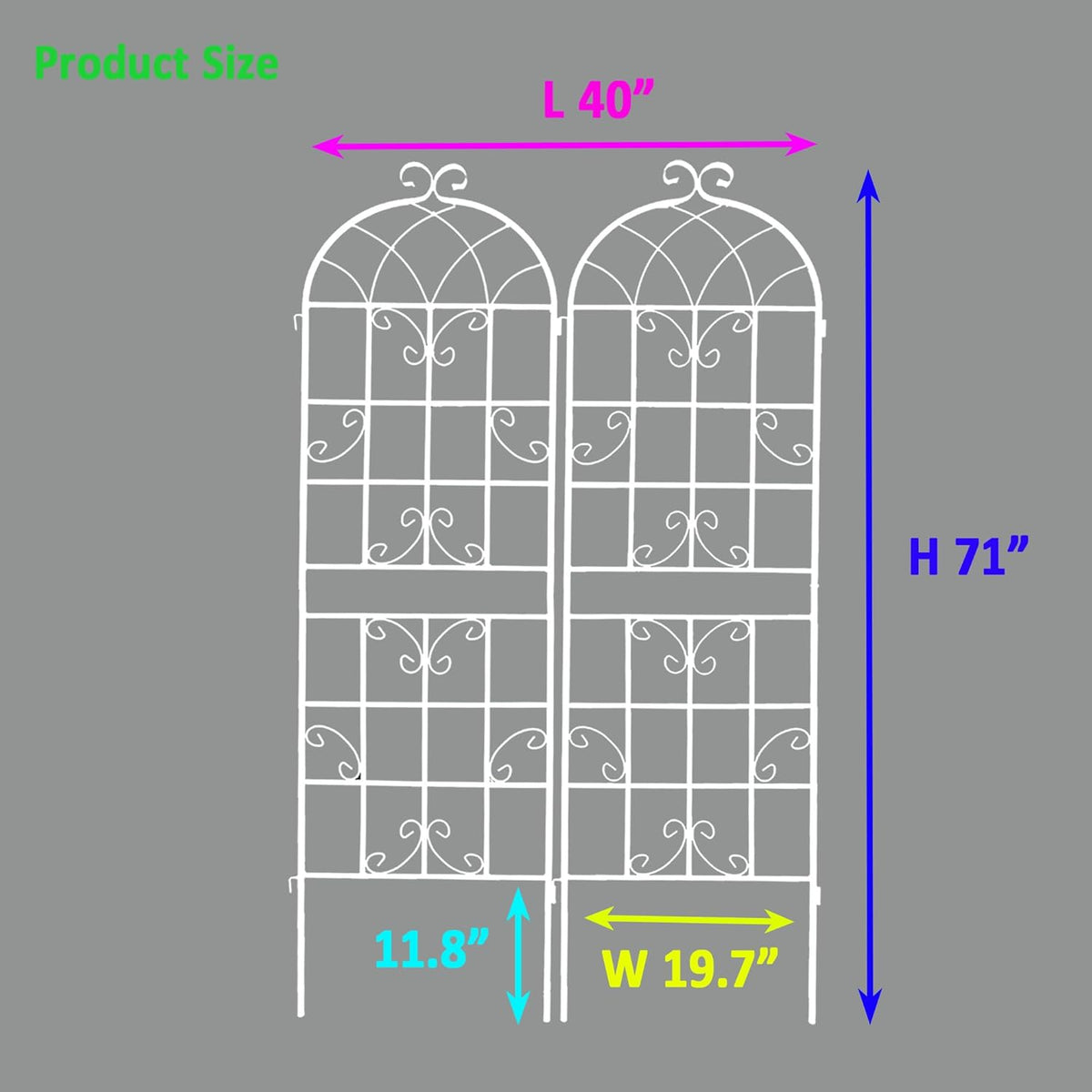 2 Pack Metal Garden Trellis 71" H Fence Rustproof Garden Trellis for Climbing Plants Support Roses Flower Outdoor Lawn, Cream White