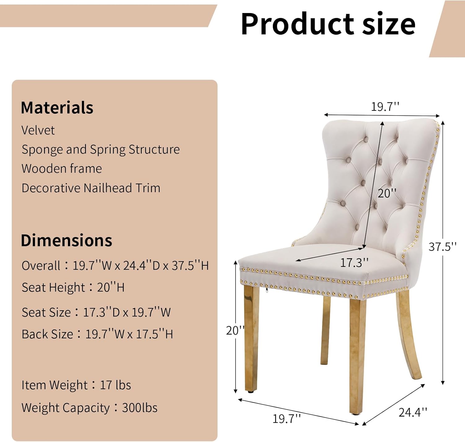 OVENTA Modern Tufted Upholstered Dining Chairs Set of 6, Beige Velvet Dining Room Chair with Metal Legs, Sillas de Comedor, Kitchen Chairs (Beige Velvet, Gold Legs Set of 6)