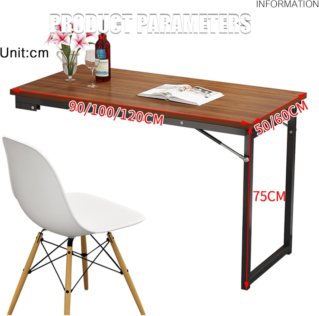 Solid Wood Fold-Up Wall Table, Minimalist Space-Saver Convertible Desk for Small Spaces, Suitable for Dining, Laptop Work, and Home Office Corners(Style-r,L90xW50xH75cm)