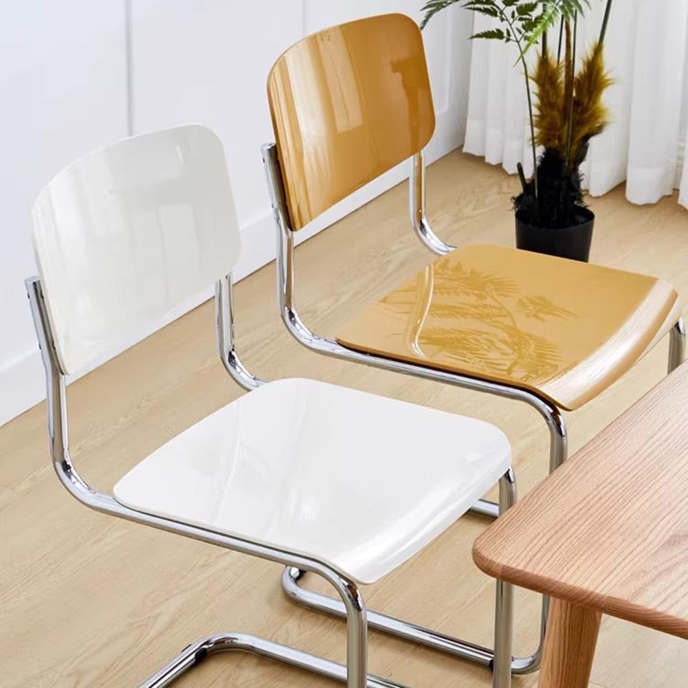 Etlegor Kitchen Plastic Backrest Dining Chair, Modern Cantilever Side Chair w/Chrome Steel Frame for Living Room Office Leisure Area(Creamy White)