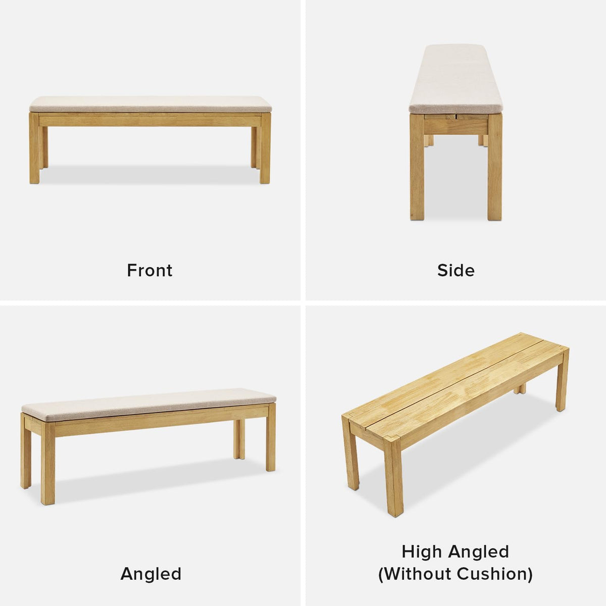 mopio Logan Upholstered Beige Dining Bench, Modern Farmhouse Solid Wood with Light Wire Brush for Dining Room and Kitchen (64" Dining Bench)