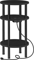 CHOEZON Small Round Side Table with Charging Station, 3-Tier Round End Table for Small Spaces, Nightstand for Living Room, Bedroom, Black TBZ06UBB