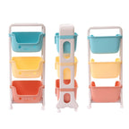 Kids Toy Storage Organizer, Multicolor, 3-Tier Rolling Cart | Children Playroom Decor, Doll Activity Rack Shelf, Plastic Bins Box, Universal Wheels