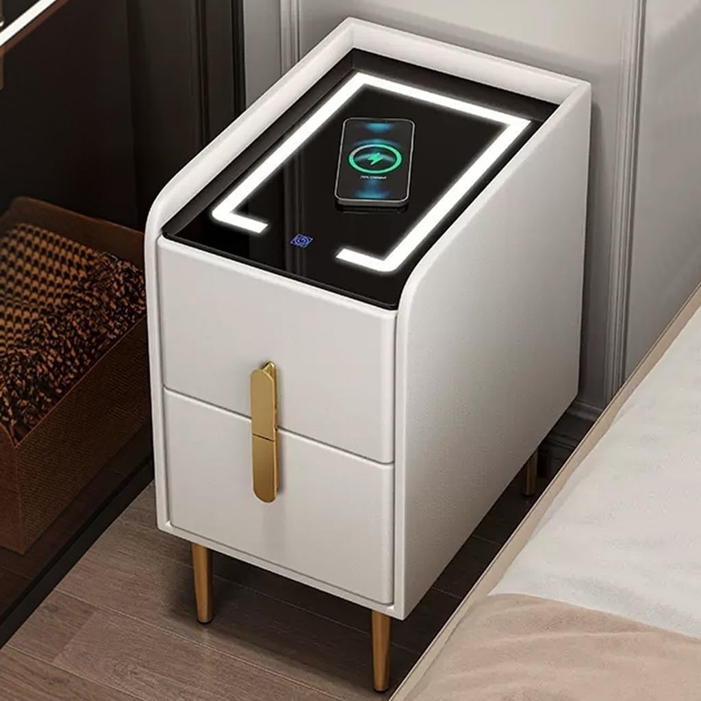 Nightstand with 2 Drawers, Solid Wood Side Bed End Table, Narrow Storage Night Stand Table, Small Organizer Night Stand for Bedroom(Orange,25cm/9.8in)