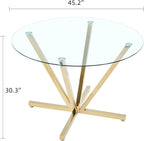 HomVent Round Dining Table, 45.2" Glass Dining Room Table for 4-6, Glass Kitchen Table with Gold Metal Legs for Apartment Home Kitchen Living Room
