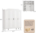 71" H Arched Armoire Wardrobe Closet with 4 Doors, Wooden, White | Large Capacity Wardrobe Cabinet with 2 Hanging Rods and 8 Shelves,Freestanding Armoire Storage Cabinet for Bedroom,Cloak Room