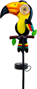 Metal Yard Decor Toucan Statue Decorative Solar Lights Outdoor Garden Whimsical Decor for Patio Lawn Jungle Balcony