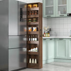 KEIKI 7 Tier Pull-Out Kitchen Pantry Storage Cabinet, Multi-Tier Single-sided Open Shelf, Spice Rack Next to Fridge, Freestanding Wood Hutch Food Pantries Cupboard for Dining Room, Narrow Spaces