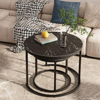 aboxoo Round Nesting Coffee Table Side Set of 2 End Tables for Living Room Bedroom Balcony,Black Faux Marble Wooden Table 23.6IN Accent Large Coffee Table with Steel Frame