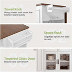 Narrow Kitchen Island with Internal Storage Rack, Power Outlet and Open Shelves, Kitchen Island Table with Spice Rack, for Kitchen, Dining