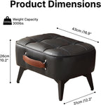 Vintage Style Faux Leather Ottoman Footstool - Wooden Frame, Upholstered Interior, Multi-Use Footrest for Living Room, Entryway, Office (Black)