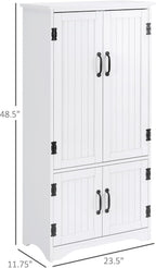 HOMCOM 48.5" Kitchen Pantry Cabinet with 2 Adjustable Shelves and 4 Beadboard Doors, Compact Farmhouse Kitchen Storage Cabinet for Dining Room, White