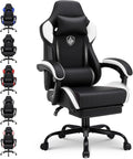 GTPLAYER Gaming Chair with Footrest, High Back Computer Chairs for Adults with Linkage Armrest Lumbar Support Heavy Duty 350lbs Ergonomic Swivel PC Game Chair for Office, White