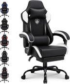 GTPLAYER Gaming Chair with Footrest, High Back Computer Chairs for Adults with Linkage Armrest Lumbar Support Heavy Duty 350lbs Ergonomic Swivel PC Game Chair for Office, White