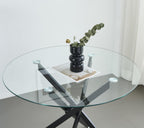 SSLine Modern 5-Piece Round Glass Dining Table Set for 4, Luxury 36" Circle Clear Glass Top Dining Room Table with 4 Clear Tufted Chairs for Kitchen Home Office