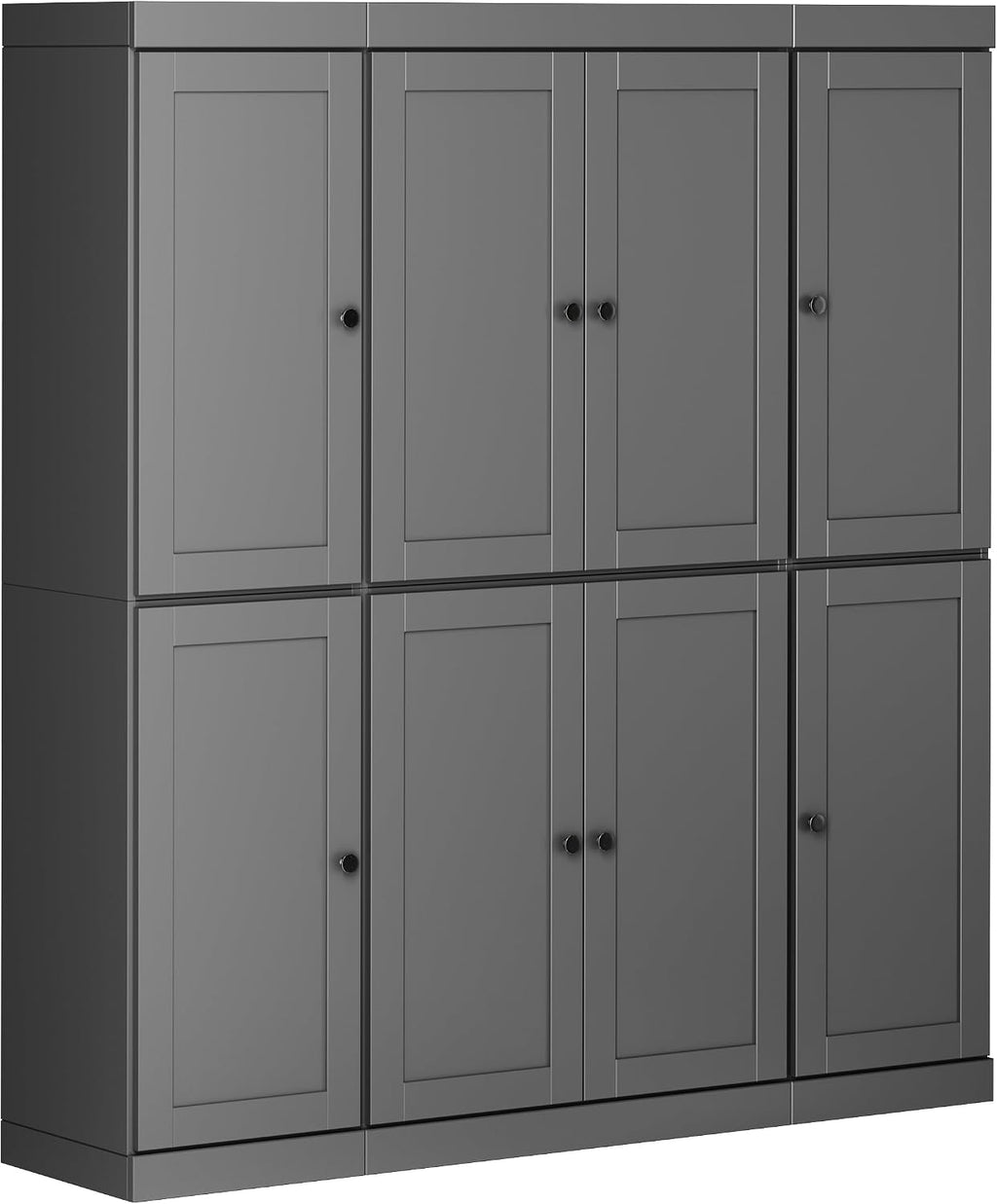 Palace Imports Solid Wood Kitchen Pantry Cabinet – 71.5" Tall x 65" Wide – Wooden Storage Cabinet with 8 Shaker Doors & 12 Adjustable Shelves – Gray, 100% Eco-Friendly Wood, Made in Brazil, Cupboard