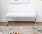 EALSON Modern Entryway Bench Leather Upholstered Dining Bench with Metal Base Button Tufted Ottoman Bench with Padded Seat Accent Foot Bench for Bedroom End of Bed/Living Room, White