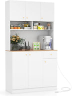 71" Tall Kitchen Hutch, Modern Pantry Storage Cabinet with Power Outlets, Microwave Shelf, Adjustable Shelves, Freestanding Buffet Cupboard for Dining Room