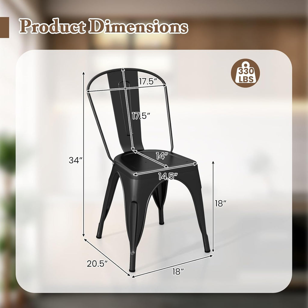 Giantex Metal Dining Chairs Set of 4, Farmhouse Kitchen Chairs with Removable Backrest, Space-Saving Stackable Bistro Cafe Side Chairs for Dining Room, Living Room, Restaurant (Black)