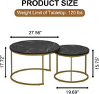 Nesting Coffee Table Set of 2, Wooden Marble Top (Black+Gold) | Nesting Tables, Sturdy Metal Frame, 120 LBS Capacity, Fits for Living Room, Bedroom, Easy Assembly