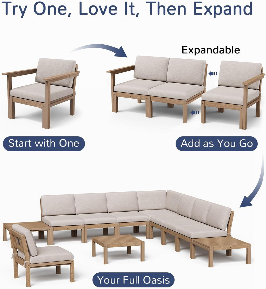 Stoog Modular Armless Chair - Interlocking Waterproof Seat for Building Sectionals, Outdoor Patio & Pool, Teak
