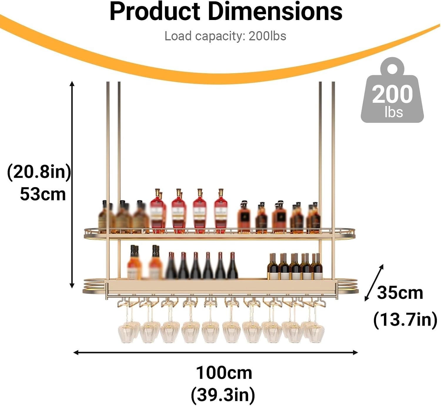 Modern Gold Hanging Wine Glass Holder，Ceiling Bar Wine Glass Shelf，Ceiling Mounted Bottle Rack，for Home，cafes ，Bar