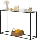 DDK Narrow Console Table 47 Inch, Thin Sofa Side Table with Glass Top & Metal Frame, Entryway Table with Open Storage for Hallway Living Room, Modern Slim Console Table for Small Spaces