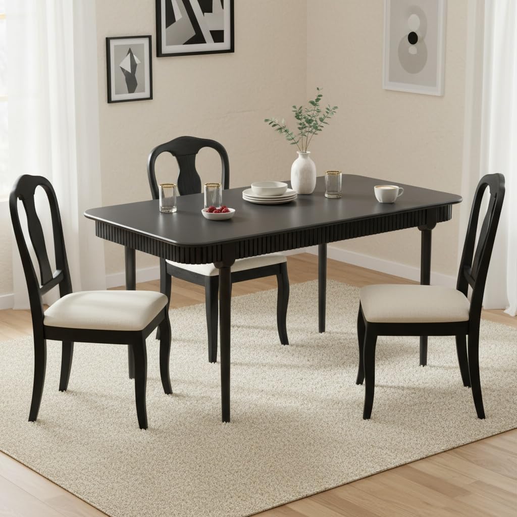 LukeAlon 63-inch Solid Wood Dining Table for 4-6, Mid-Century Modern Kitchen Table, Farmhouse Dining Table for Kitchen, Dining Room, Living Room, Large Tabletop, Black