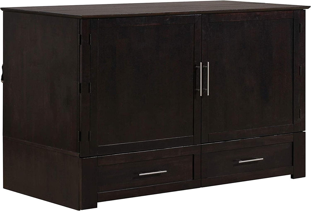 Daily Delight Murphy Cabinet Chest Bed with Charging Station & 6" Memory Foam Mattress, Queen (Java)