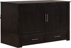 Daily Delight Murphy Cabinet Chest Bed with Charging Station & 6" Memory Foam Mattress, Queen (Java)