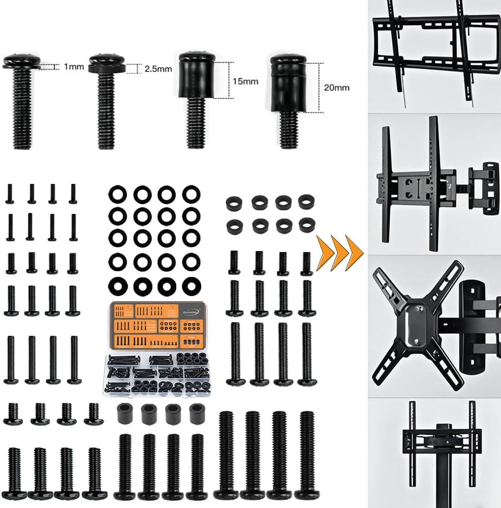 Universal TV Mounting Hardware Kit | M4/M5/M6/M8 Screws & Spacers | VESA-Compatible for TVs & Monitors Up to 80" | Organized & Labeled for Quick Installation